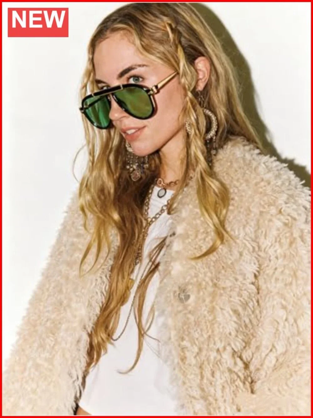 Oversized Retro Aviator Sunglasses UV400 Protection Gold Metal Accent